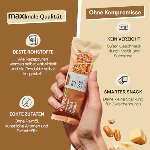 MaxiNutrition Salted Peanut Protein Riegel 12x46g - Riegel aus ganzen Nüssen mit 22% Eiweiß, Müsliriegel, vegetarisch, ohne Zuckerzusatz, ohne künstliche Aromen