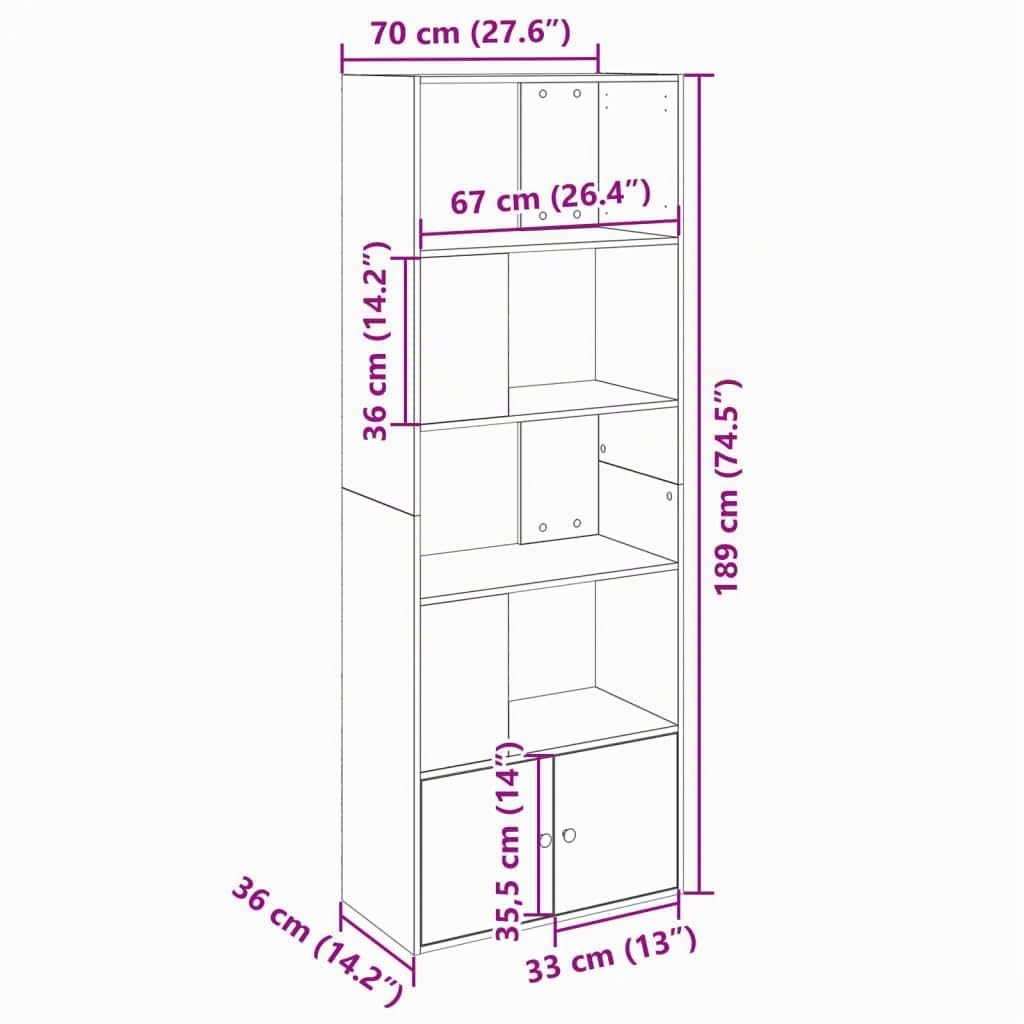 vidaXL Libreria Grigio Cemento 70x36x189 cm in Legno Multistrato, Mobile portaoggetti, Porta Libri, scaffale espositivo, Mobile Porta Libri