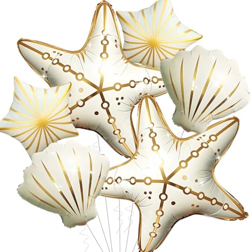 6Pcs Starfish Balloons Party Decor - Seashell Balloons for Under The Sea Party Decorations - Under The Sea Balloon for Mermaid Birthday Decorations Baby Shower Beach Party Decor Supplies