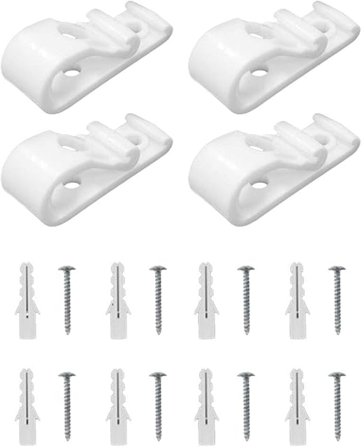 4 Sets Plastic Roman Roller Blind Chain Cord P Clips Hooks Child Safety Roller Blind Clips for Vertical Roman Roller Blinds with 8 Screws and 8 Plastic Pillars (White)