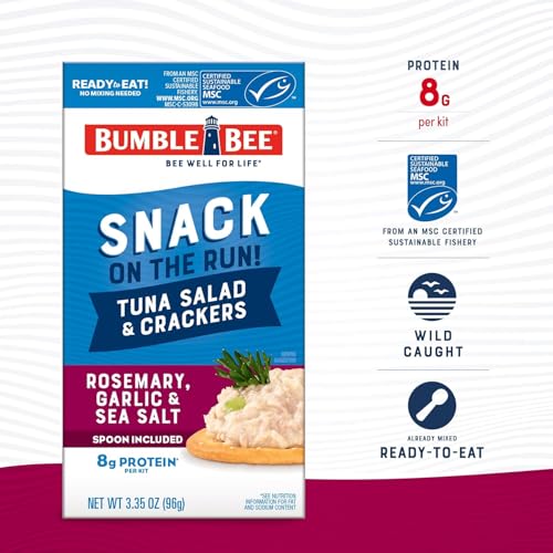 Image of Bumble Bee Snack on the Run Duo (2 Total Kits) - Classic Chicken Salad and Rosemary Garlic & Sea Salt Tuna Salad with Crackers - Ready to Eat Protein Snacks