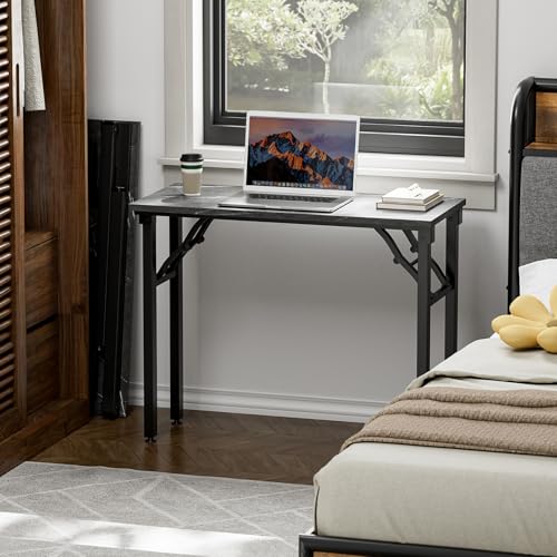 Image of TEMI Small Computer Desk Folding Table - 35.8 inch Foldable Office Desk, No Assembly, Perfect for Small Spaces in Bedroom, or Apartment, Portable Mini Desk or Study Table Compact Design, Marble Greige