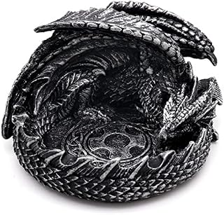 Haxtec Dragon Dice Jail Guardian DND Dice Tray Holder Dungeons and Dragons Accessories Novelty DM RPG Gift Dragon Statue Decor(Antique Silver)