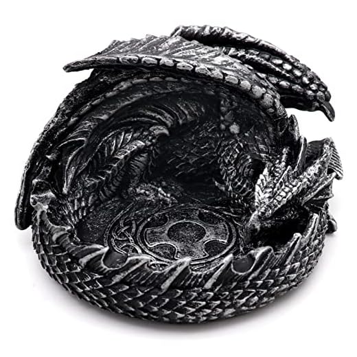 Haxtec Dragon Dice Jail Guardian DND Dice Tray Holder Dungeons and Dragons Accessories Novelty DM RPG Gift Dragon Statue Decor(Antique Silver)