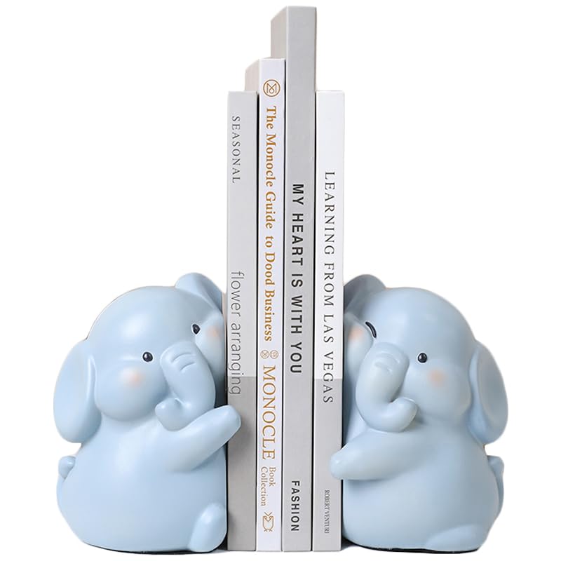 Cute Hug Elephants Decorative Bookends, Unique Book Ends to Hold Books Creative Resin Book Holder Stopper for Home Office Desk Bookshelf Decoration