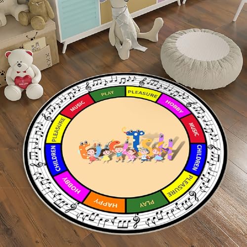 Alfombras Redonda Alfombra Habitación Lavable Antideslizante Muy Suave para Salón o Dormitorio Cama Infantil Lavable Bebe Niña Niño Alfombra De Juego Negro Blanco Música (Multicolor 2, 100x100cm)