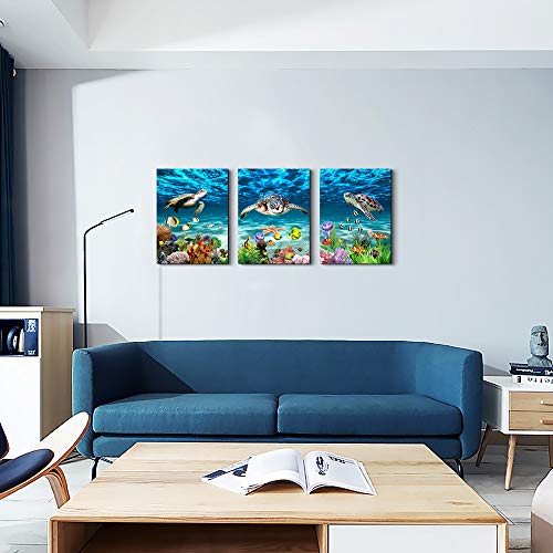 MHARTK66 Ocean Turtle Canvas Wall Art for Living Room Blue Sea Underwater Landscape Modern Artwork Bathroom Pictures Bedroom Wall Decor - Image 3