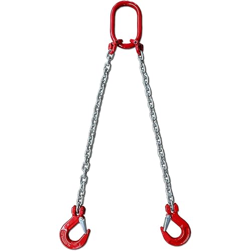Chain Sling 1/4Inch X 5 Ft 4410lb Double Leg with Sling Hooks and Adjusters Grade 80Alloy Steel Engine Chain Hoist Lifts【2Leg 2Ton】