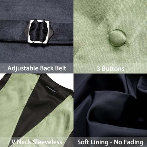Image of Barry.Wang Vest for Men Business /Leisure Dress Suit Vests V-neck 2 Pockets Wedding Party Tuxedo Satin Waistcoat