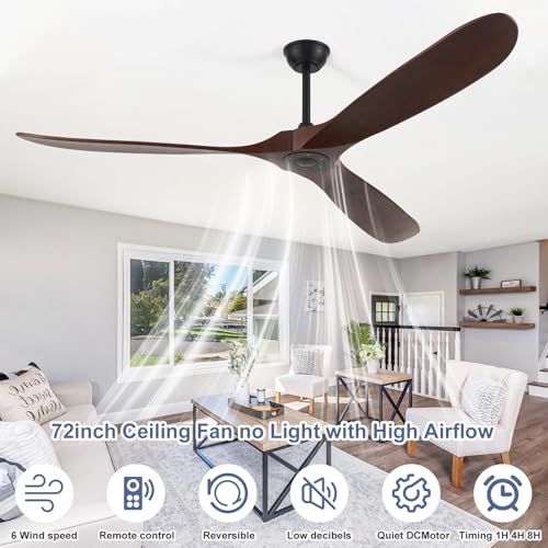 Image of 72inch Solid Wood Ceiling Fan no Light,Outdoor Ceiling Fan with Remote,DC Ceiling Fans with Large Airflow for Patios,Gazebos,Living Room,Farmhouse (dark walnut)