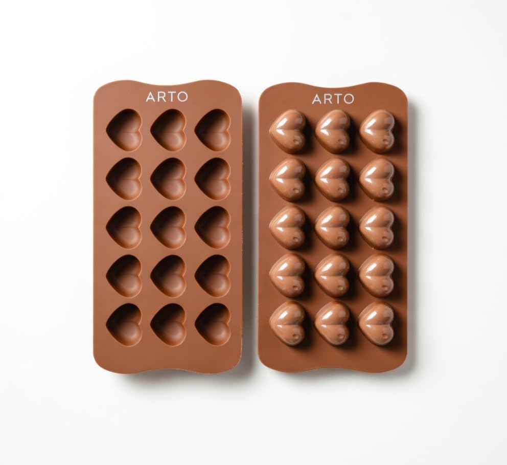 Image of ARTO 15 Cavity Heart Chocolate Mold | Deep Brown Silicone Tray for DIY Valentine Gifts | Non-Stick Candy, Jelly & Baking Mould | Perfect for Home Business & Party Favors (1 Piece)