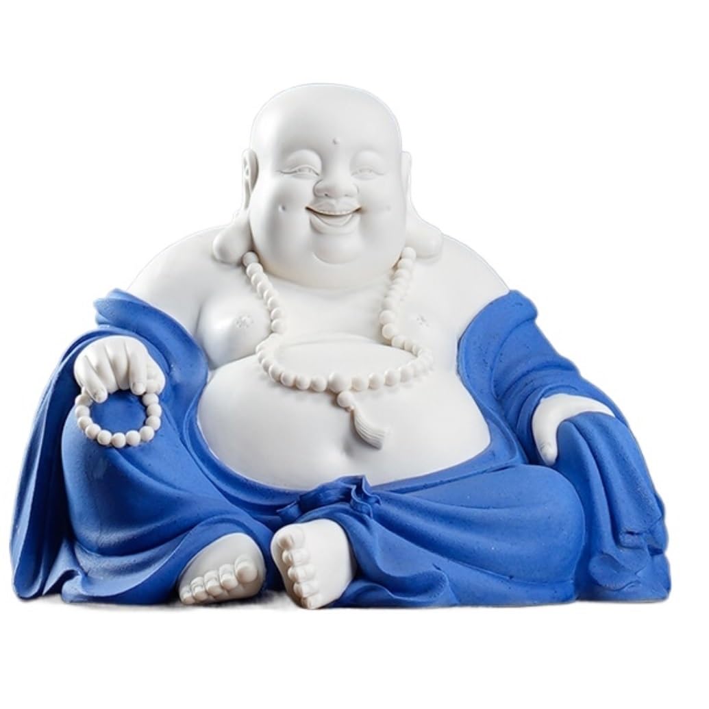 GAOJUNAN Buddha Statue,Zen Altars, 8.2 Inch Laughing Buddha Statues Sculptures Ceramic Statue Home Decor Car Ornament Desk Shelf Decoration(B)