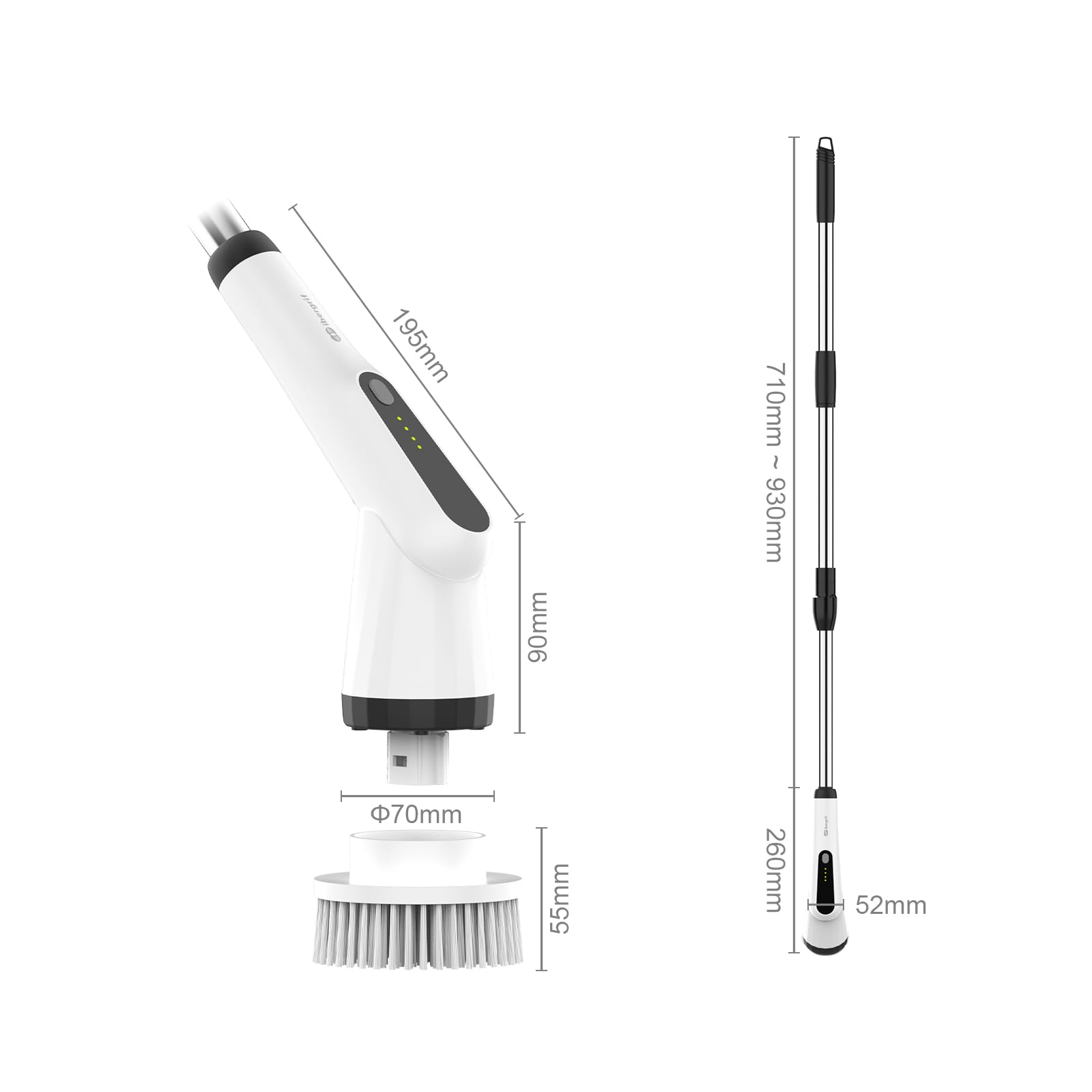Ibergrif Brosse de Nettoyage Électrique Rotative 6 en 1, Brosse sans Fil pour Salle de Bain, Carrelage, Douche et Joints, IPX7 Étanche, Manche Télescopique Réglable