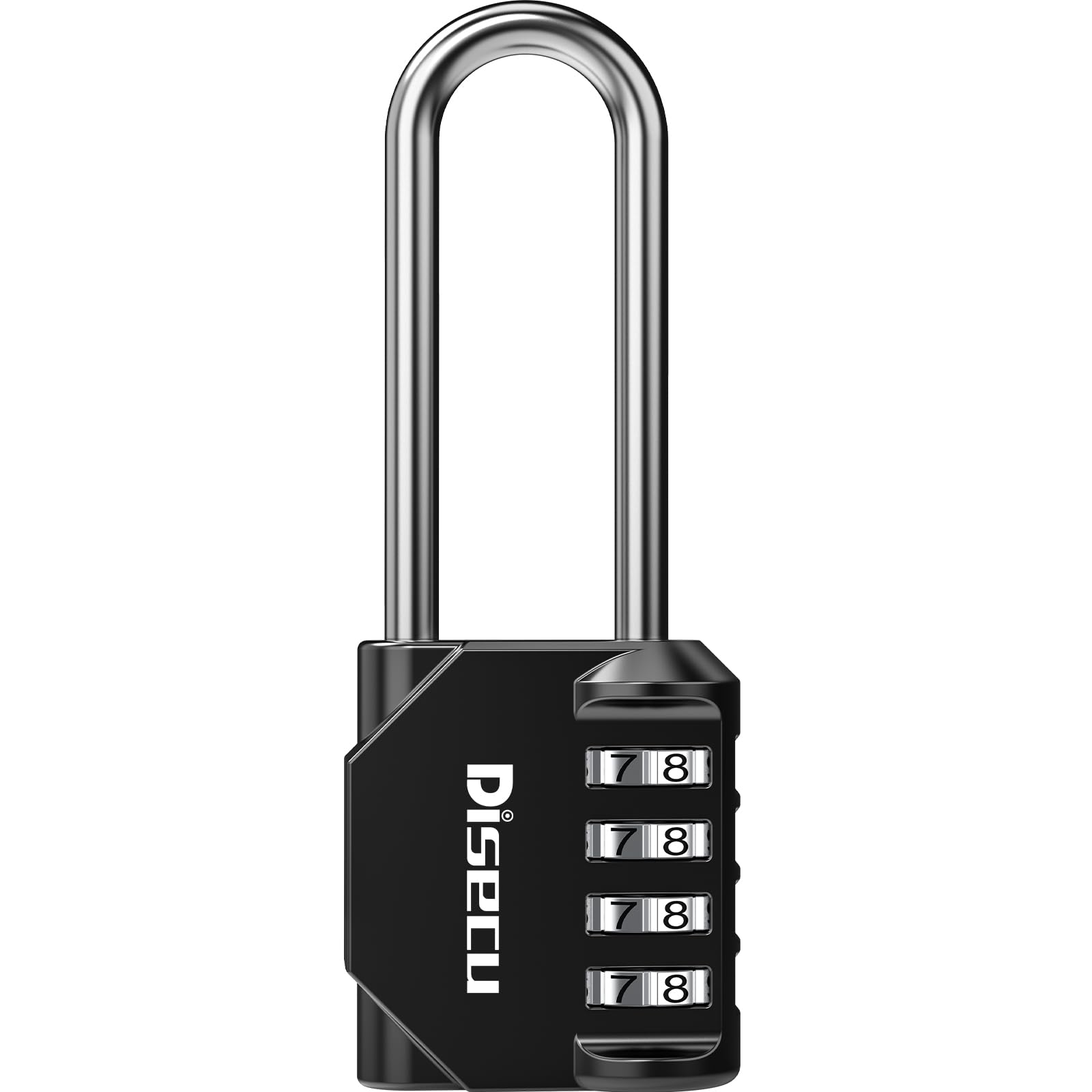 1 Pack disecu 2.6 Inch Long Shackle Combination Lock, 4 Digit Outdoor Waterproof Padlock for School Locker, Gym Locker, Storage Unit, Gate, Fence, Toolbox, Cabinet (Black)