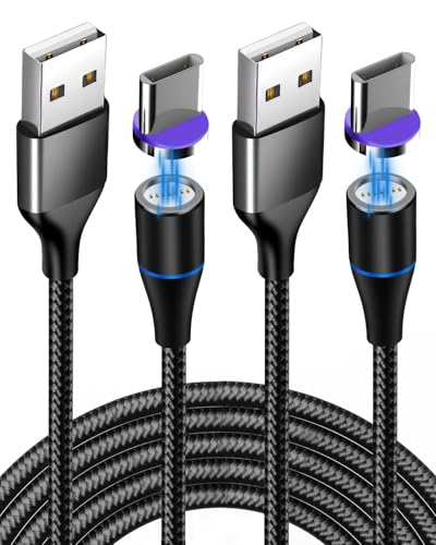Lot de 2 Chargeur Aimanté USB C 40W, USB C Chargeur Magnétique avec Adaptateur Type-C, 3A Charge Rapide avec LED, Tête Rotative 360°, Câble Nylon Tressé...