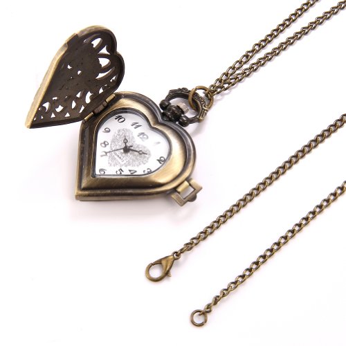JewelryWe Vintage Heart Locket Style Steampunk Pocket Watch Pendant Long Necklace 31.5 Inch Chain (with Gift Bag) steampunk buy now online