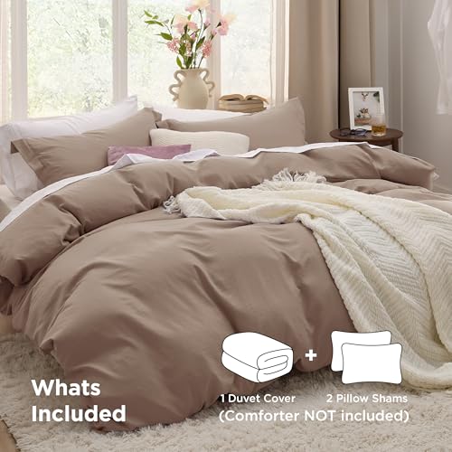 Image of Bedsure Khaki Oversized King Duvet Cover - 3 Pieces Prewashed Cotton-Like Polyester Extra Soft Bedding Set, Includes 1 Duvet Cover 120x98 Inches with Zipper Closure & 2 Pillow Shams, No Comforter