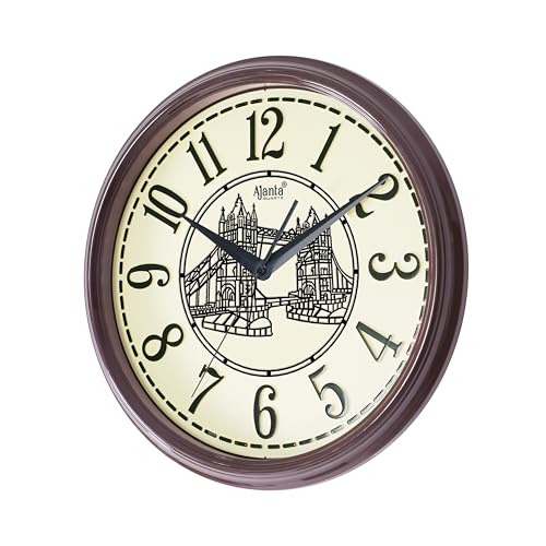 Image of Ajanta Luxury Oak Wood Wall Clock 9147-14.8 Inch - Elegant Silent Sweep Quiet Mechanism - Modern Farmhouse Wooden Decor