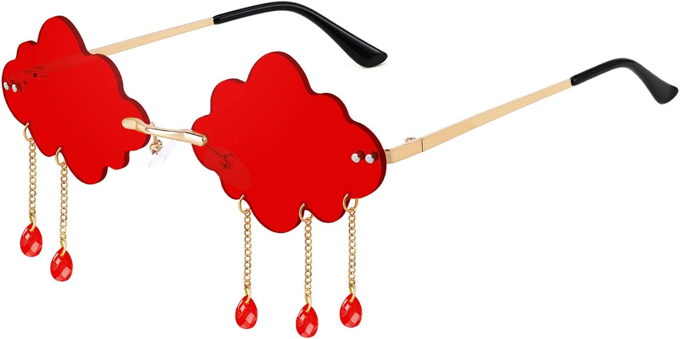 FEISEDY Retro Dripping Cloud Shaped Tassel Sunglasses Rimless Women Funny Party Disco Eyewear B2834