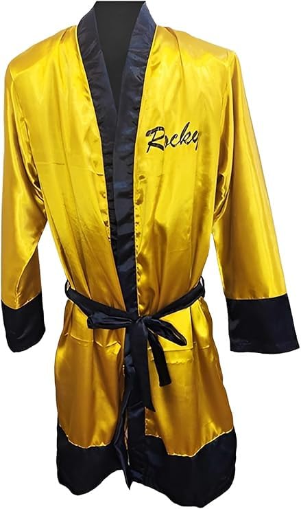 A&M Express Robe de boxe en satin jaune rocheux pour homme - Manches longues avec ceinture personnalisable