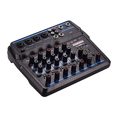Tomshin Mini Mixer Musical U6 6 Canais Mixers de Áudio BT USB Mixing Console com Placa de Som Plugue