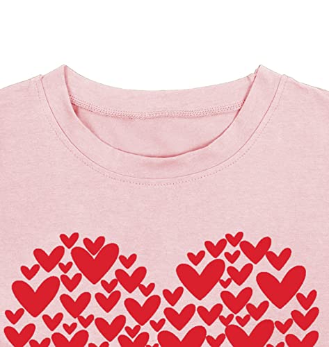 Image of LAZYCHILD Kids Valentine Shirt Girls Valentines Day Shirts Heart Graphic Long Sleeve Striped Tee Tops 5-14 Years