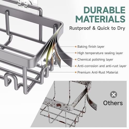 Veken 6-Pack Rustproof & Waterproof Shower Caddy, Adhesive Shelves Rack, Large Capacity Bathroom, College Dorm & Apartment Organizers, No-Drill Wall Mount Living Room & Bedroom Decor, Light Grey