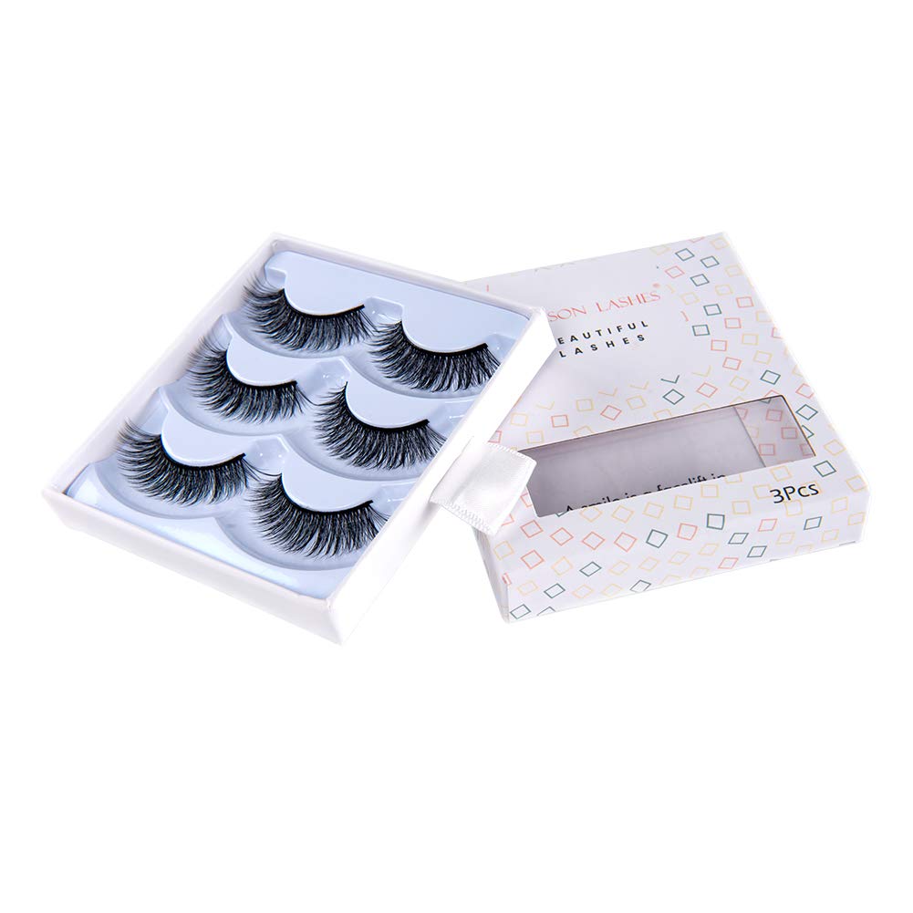 Arison 3D Eyelashes Set False Fake Lashes Kit Wispy Strips Silk Reusable Handmade 3 Pair Package Long Fur Soft Dramatic Natural Look for Women Makeup (Dream-18)