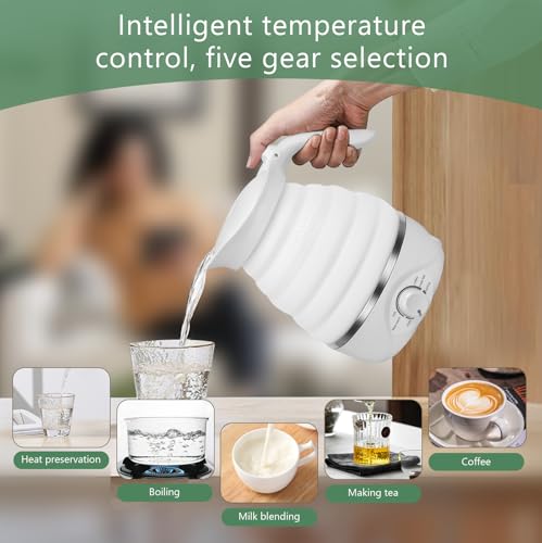 Image of Travel Foldable Electric Kettle, Collapsible Kettle Travel Electric Collapsible Electric Tea Kettle Food Grade Silicone 850W Fast Boiling Water, 110V 700ml (White)