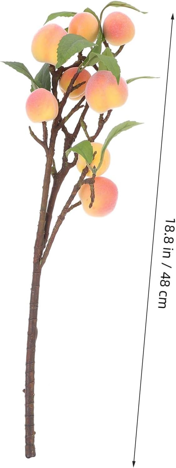 SMASOLO 2pcs Simulation Peach Fruit Branches Artificial Faux Fruit Stems with Leaves Pink Medium Size for Home Décor Table Centerpieces