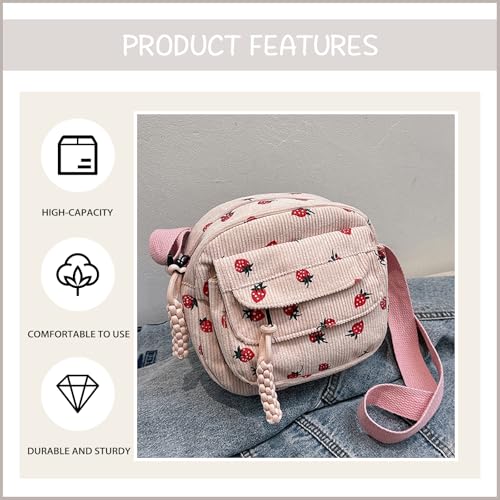 Cute Crossbody Bag For Women Girls Strawberry Purse Corduroy Tote Bag Fashion Chain Shoulder Handbag Canvas Bags4