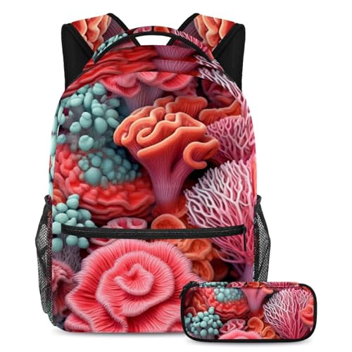 Cartables grande capacité à motif coraux de mer profonde esthétiques 37 avec trousse intégrée