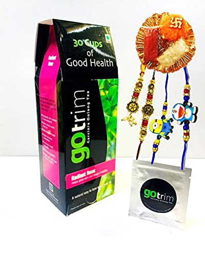 Bily Family Rakhi Gift Pack 1 Set bhaiya bhabhi Rakhi and 2 Kids Cartoon Rakhi with 1 Box Go Trim Green Tea