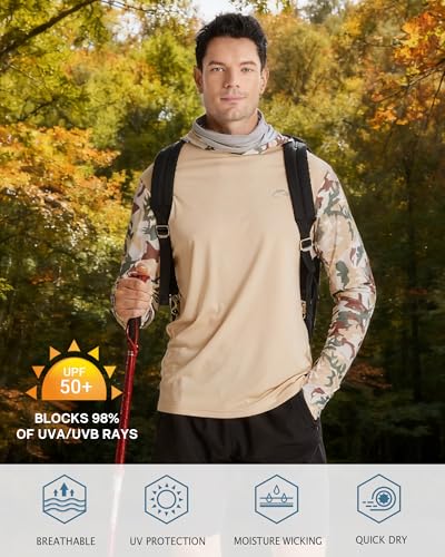 Image of FISHEAL Men's Performance Fishing Hoodie Shirt - UPF 50+ UV Sun Protection Long Sleeve Shirts with Mesh Face Mask