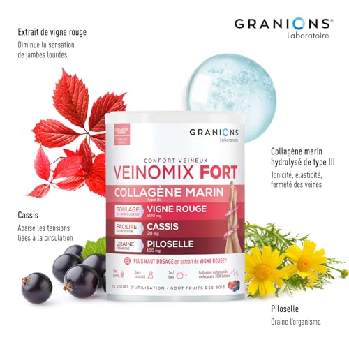 GRANIONS VEINOMIX FORT – 200 g Pulver zum Verdünnen gegen Wasseransammlung und schwere Beine – rote Rebe Zirkulation – Durchblutung Beine – Wasserretention – rote Rebe | 200 g