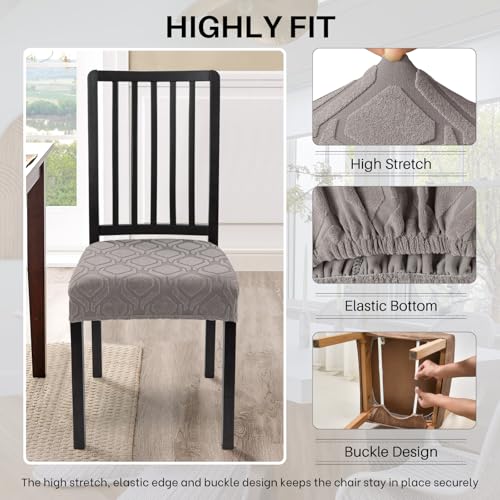 Image of SearchI Stretch Dining Chair Seat Covers Set of 6, Soft Removable Washable Seat Covers for Dining Chairs, Dining Room Seat Cover Protector (Rear-Covered, Hexagon Taupe)