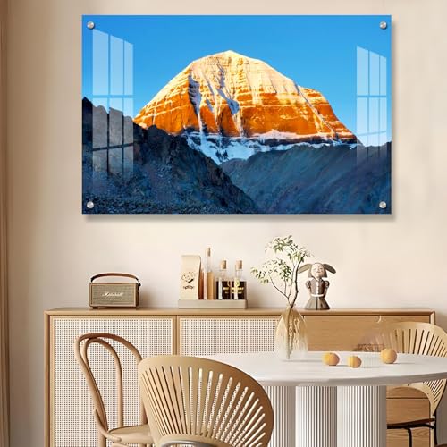 Image of The Hanging Story Mount Kailash Vastu Painting | Acrylic Glass HD Printed Wall Art for Home, Living Room & Bedroom Decoration | Spiritual Wall Decor (24x36 inch)