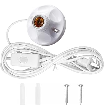 10FT Light Bulb Base with Cord E26/E27 Light Socket with On/Off Switch, 110V-250V Lamp Base for Light Socket with Cord, Light Bulb Socket with Plug-in Lamp Holder Base for Desktop,Include Screw