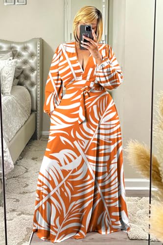 Image of Plus Size Women's 2 Piece Outfits Casual Long Sleeve Wrap Crop Top Maxi Long Dress Flowy Matching Sets