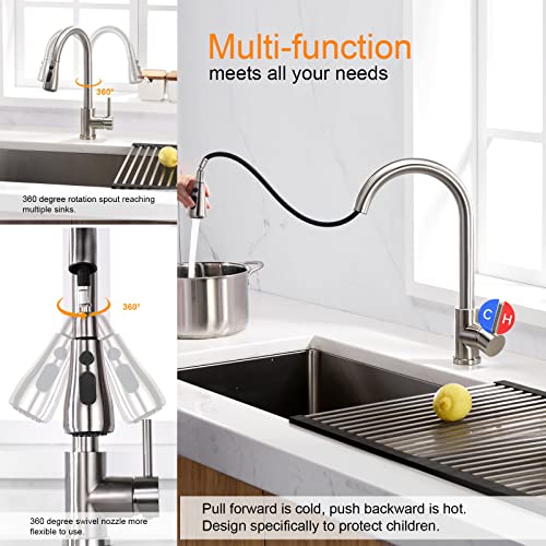 Kitchen Faucet For Sinks, Vfauosit Pull Down Brushed Nickel Stainless Steel Single Hole Or 3 Holes Kitchen Faucets With Pull Down Sprayer For Rv Farmhouse Camper, Llaves Para Fregaderos De Cocina #TOP3