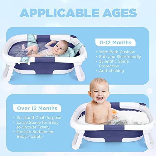 Image of BEBELEH™ Collapsible Baby Bathtub with Newborn Sling (Blue, Bathtub + Kneeler)