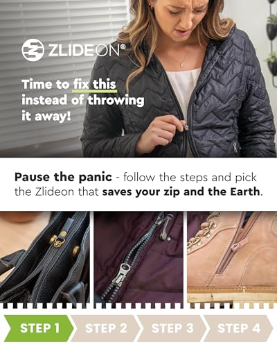 Image of Zlideon Universal Zipper Repair Kit for Plastic & Metal Zippers Multipack - 5pcs, Black | Instant Zipper Pull Replacement Slider for Denim, Jacket, Winter Coat | Easy to Install | Made in Germany