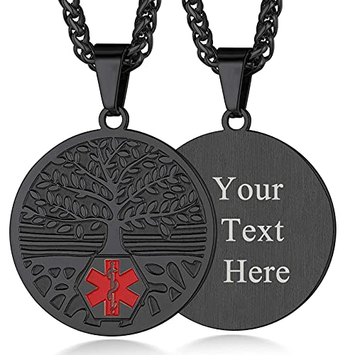 Custom4U Medical Alert Necklace for Women Men Personalized Stainless steel Medical ID Tag Tag with Name Engraved 1.0 Silver