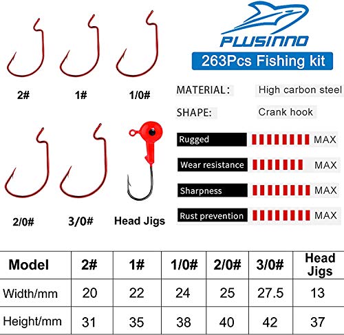 Plusinno Fishing Accessories Kit, 263Pcs Fishing Tackle Kit With Tackle Box Including Fishing Weights Sinkers, Jig Hooks, Beads, Swivel Snap, Bobbers Float, Saltwater Freshwater Fishing Gear #TOP4