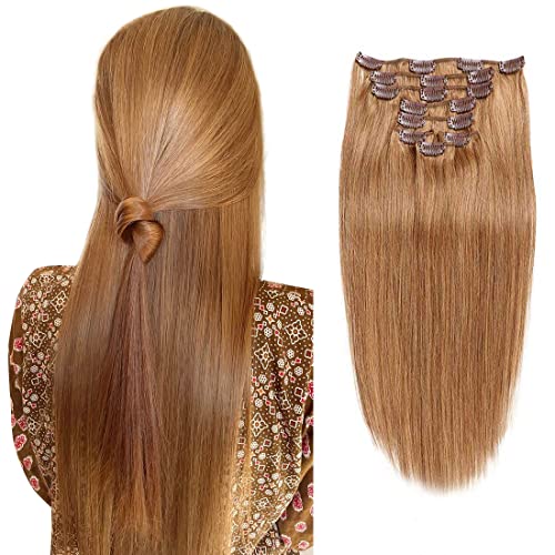 Brazilian Virgin Human Hair Clip in Extensions Long Soft Silky Straight Clip in 100% Human Hair Extensions 8pcs Full Head Clip in Human Hair Extensions for Women (100grams/3.5oz, 20inch)