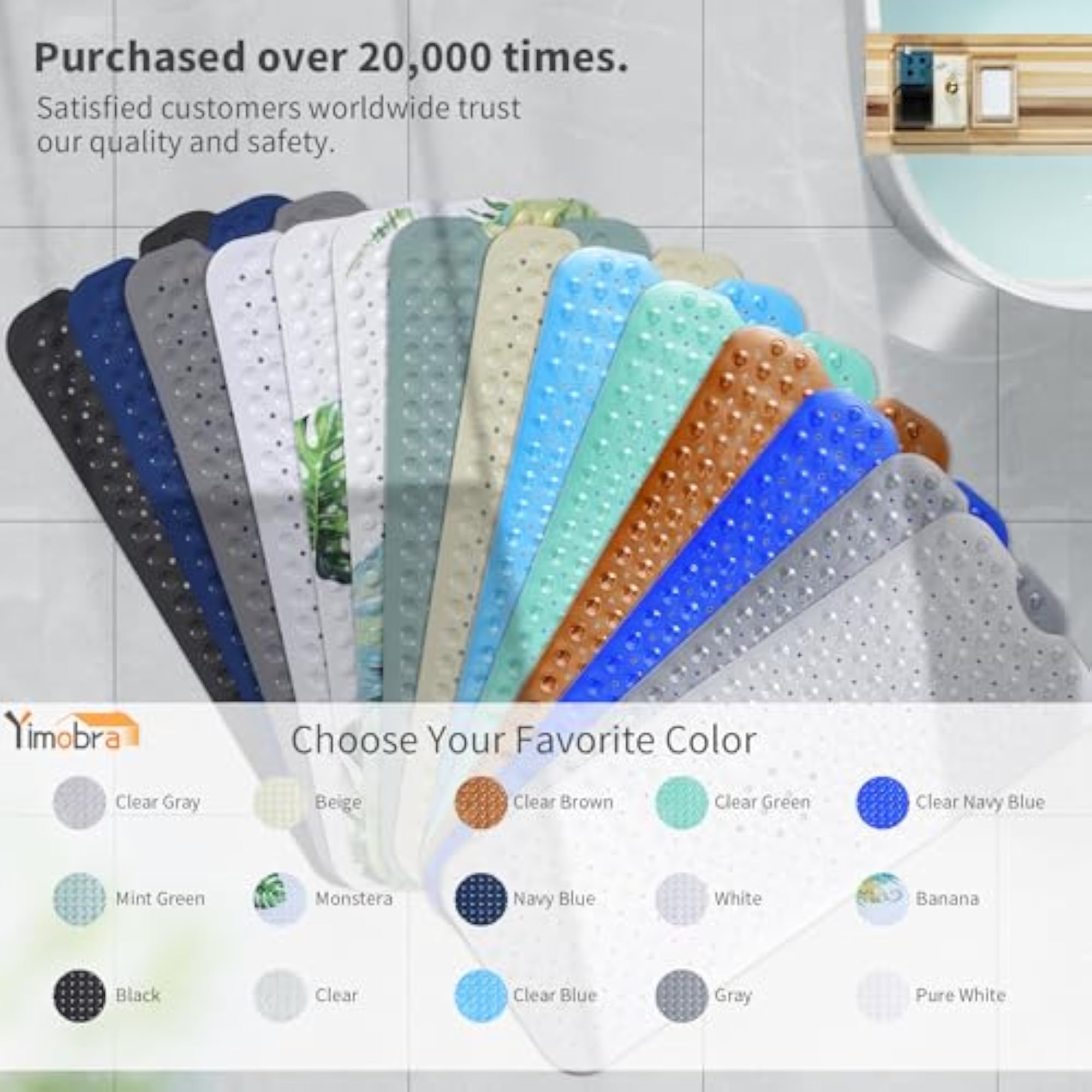 Extra Long Safety Bath Mat, Clear Green