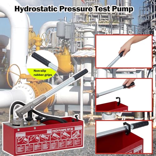 Image of GarveeTech Hand Pressure Test Pump, 50 Bar Hydraulic Test Pump 762PSI with 3.2 gal Tank, for Pipeline Pressure Container Irrigation Firemen, 45 ml 1 /2 in BSP for Pipeline Fluid Pressure Testing