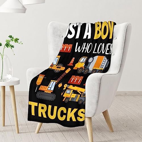 Construction Truck Blanket Gifts - 40x50 Inches Funny Throw Blanket for Boys - Black Soft Fuzzy Excavator Blankets for Bed, Couch & Living Room