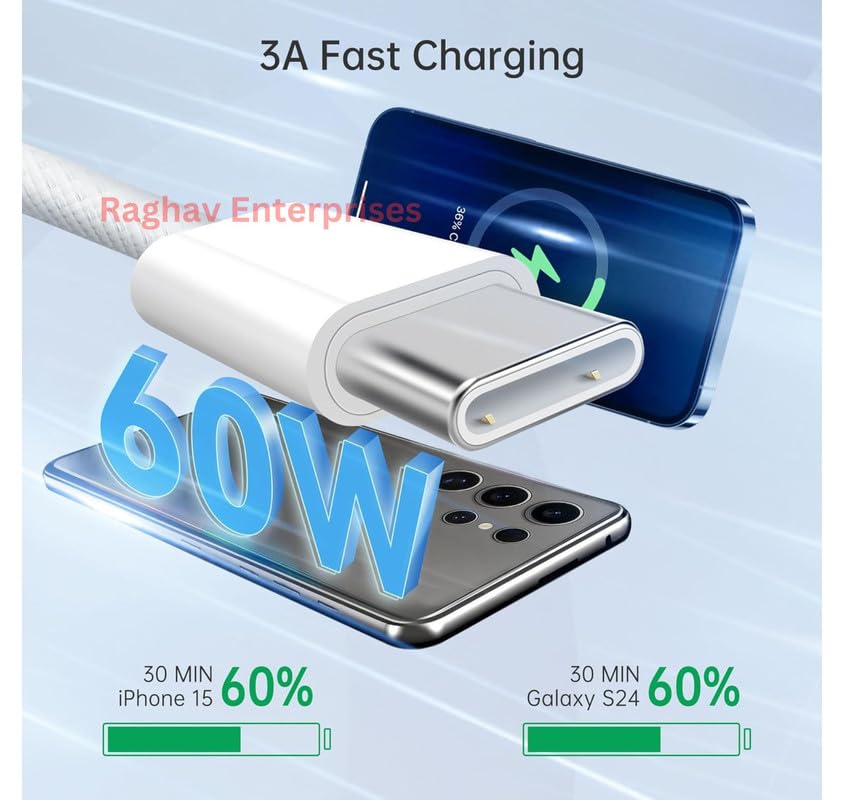 Image of 45W Type C to C Charger Cable for Samsung Galaxy S25 Ultra /S25 Plus /S25 /S24 Ultra /S24 /S23 ultra /S23, A06 /F06 /A05 /A15 /F15 /M15 /M35 /A35 /F35 /A34 /M34 /F34 /A14 /M14 /F14 USB-C Data Sync Cord for Tablet P