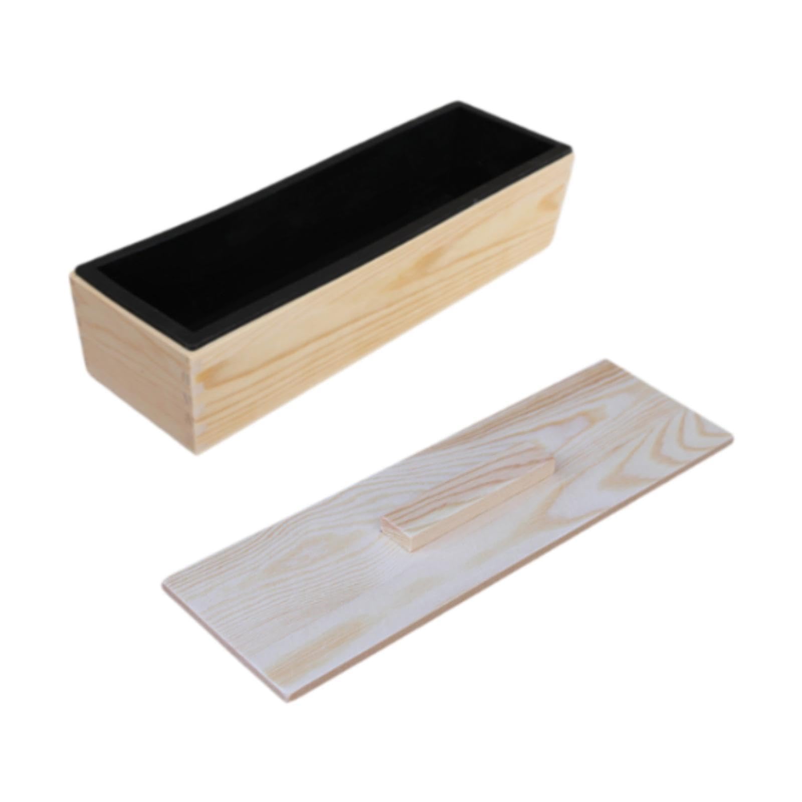 Moule à Savon Rectangulaire Silicone Boîte Bois Couvercle Flexible Antidérapant Utilisation Simple Résistant Températures Convient Création, Noir